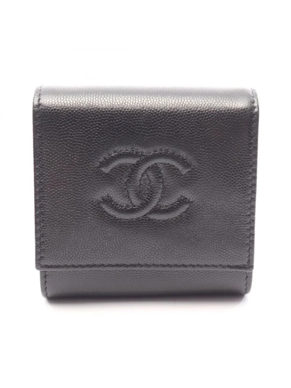 Chanel Bifold Wallet CC Logo Black Caviar Leather